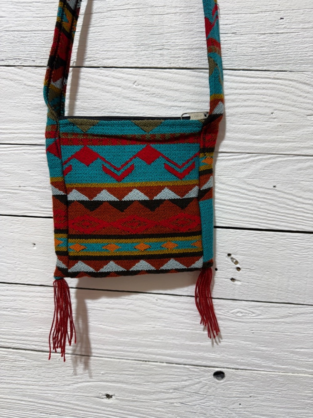 Turquoise and Red Aztec Crossbody Bag - Picture 2 of 6